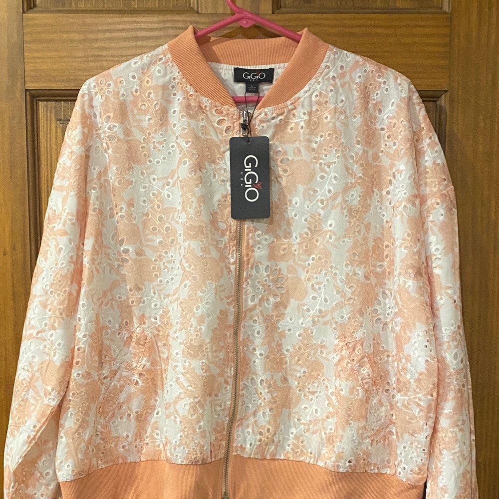G.GIO Women's Coral Lace Bomber Jacket